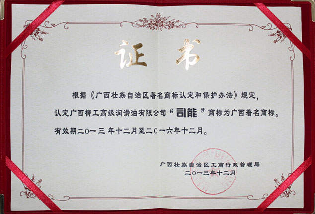 著名商标证书